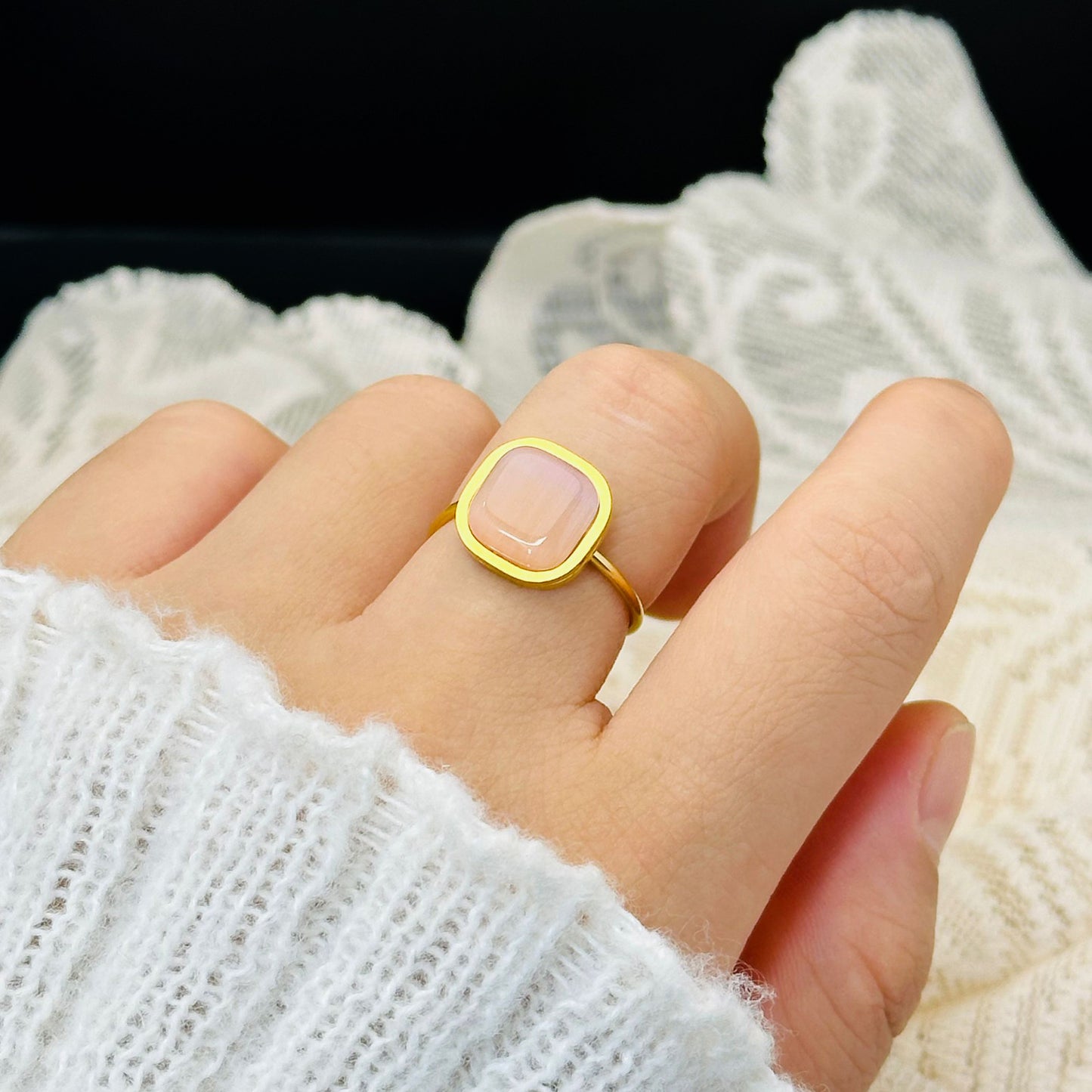 Anillo inox chapado 143 - piedra blanca
