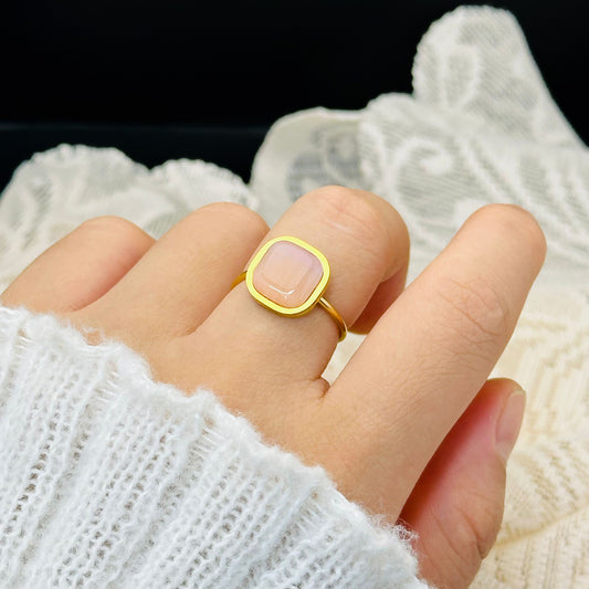 Anillo inox chapado 143 - piedra blanca